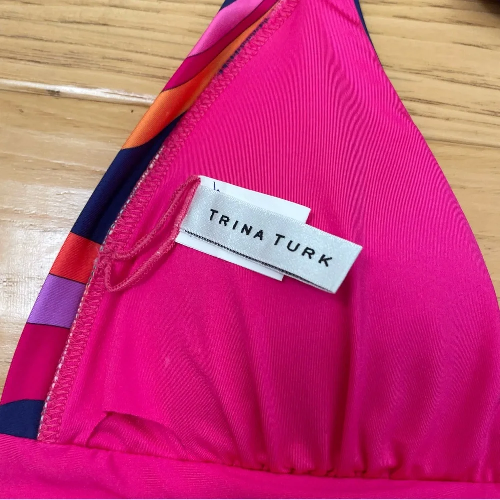 Trina Turk Goldie Swirl High Waisted Bikini Size Small Pink Purple 70s